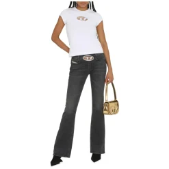 Baumwoll-Crew-Neck T-Shirt mit Frontdetail
