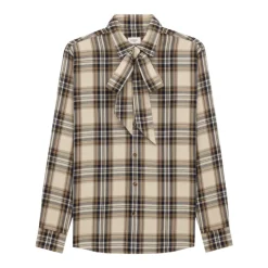 Baumwoll-Tartan-Lavallière-Shirt mit Schleife