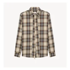 Baumwoll-Tartan-Lavallière-Shirt mit Schleife