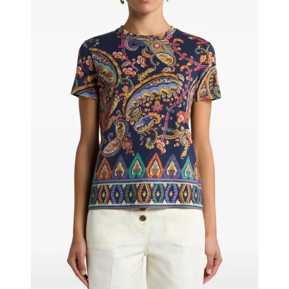 Baumwoll-T-Shirt mit floralem Paisley- und Medaillon-Motiv