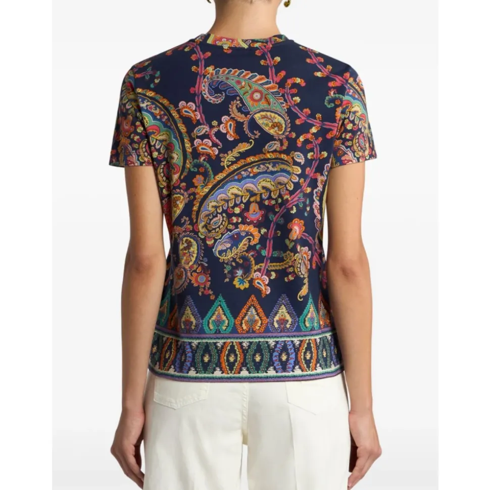 Baumwoll-T-Shirt mit floralem Paisley- und Medaillon-Motiv