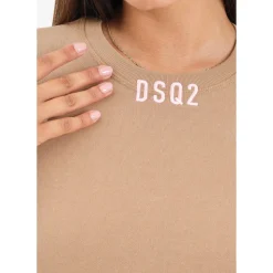 Beiger Rundhalspullover mit Besticktem Logo