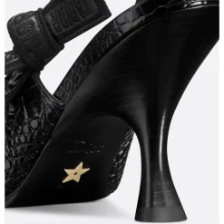 Bestickte Leder Slingback Pumpe
