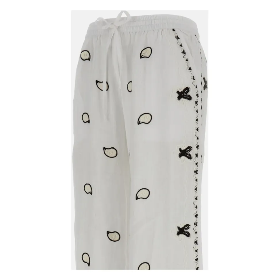 Bestickte Leinen Wide Trousers