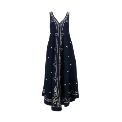 Besticktes langes Leinenkleid