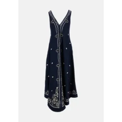 Besticktes langes Leinenkleid