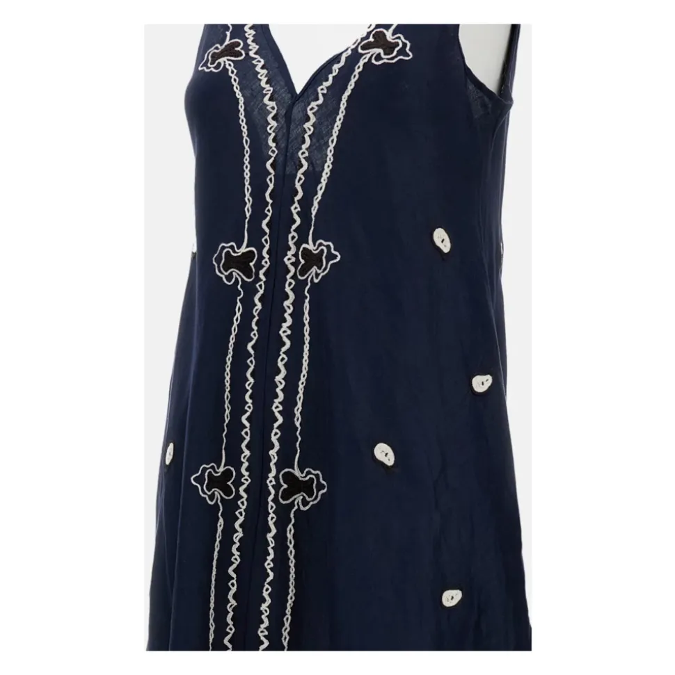 Besticktes langes Leinenkleid