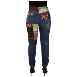Blaue Patchwork High Waist Denim Jeans