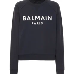 Blauer Baumwollpullover mit Logo-Print