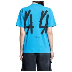 Blaues Baumwoll-Jersey-T-Shirt mit 44 Prints