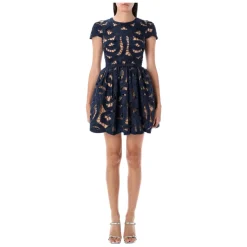 Blaues Schleifen besticktes Minikleid