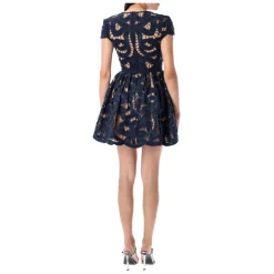 Blaues Schleifen besticktes Minikleid