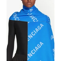 Blau/Weißer Wollschal mit Logo