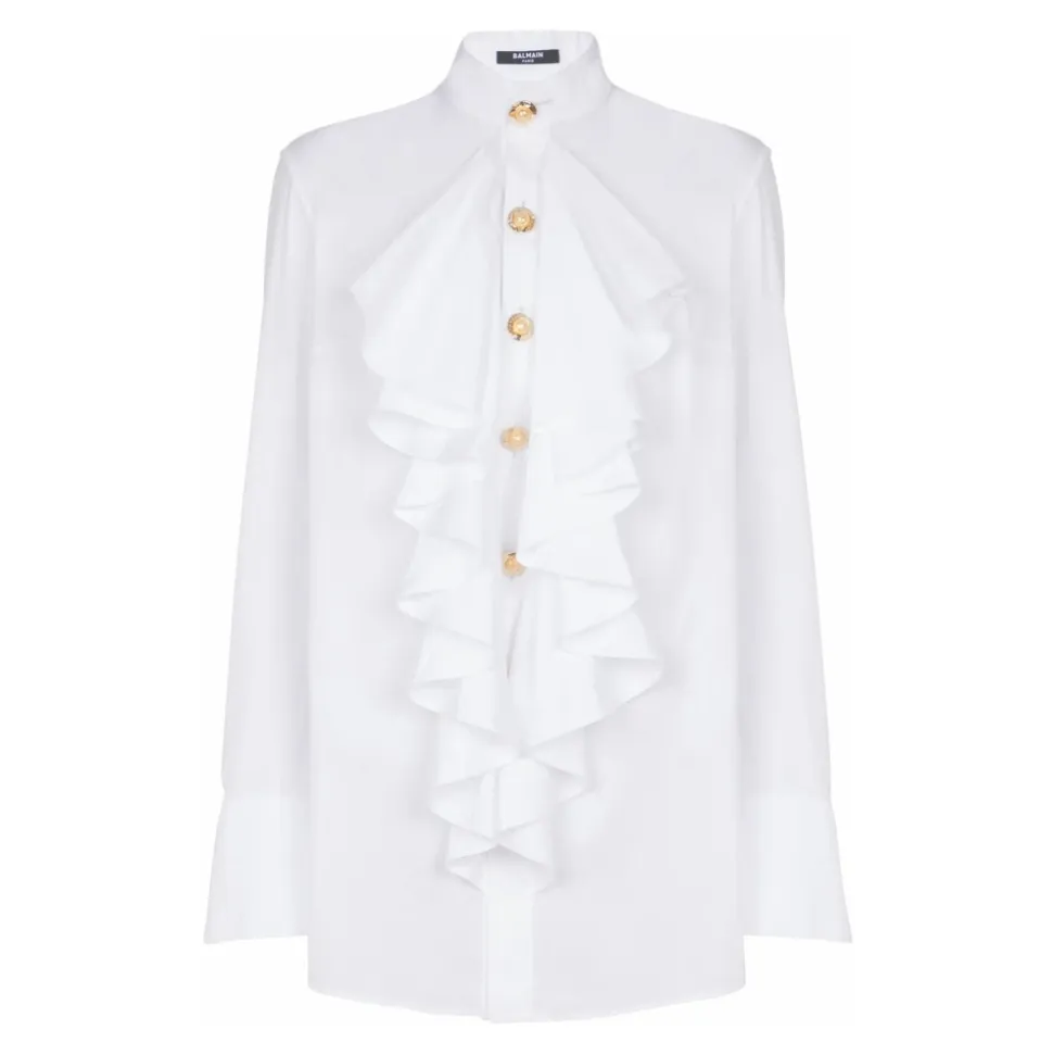 Bluse aus Popeline mit Rüschen