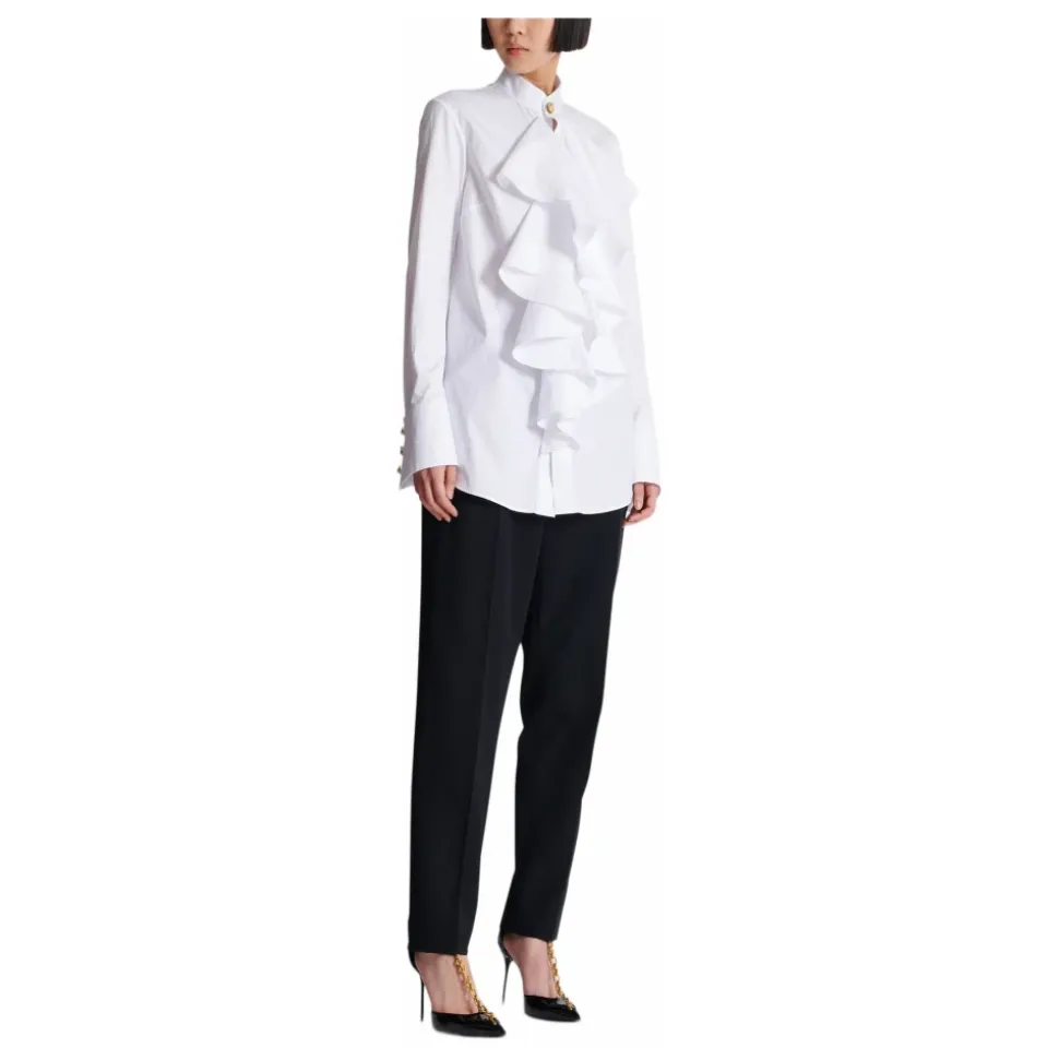 Bluse aus Popeline mit Rüschen