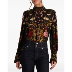 Bluse mit Blumenmuster und Stehkragen