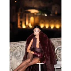 Bordeaux Faux Fur Shearling Jacke