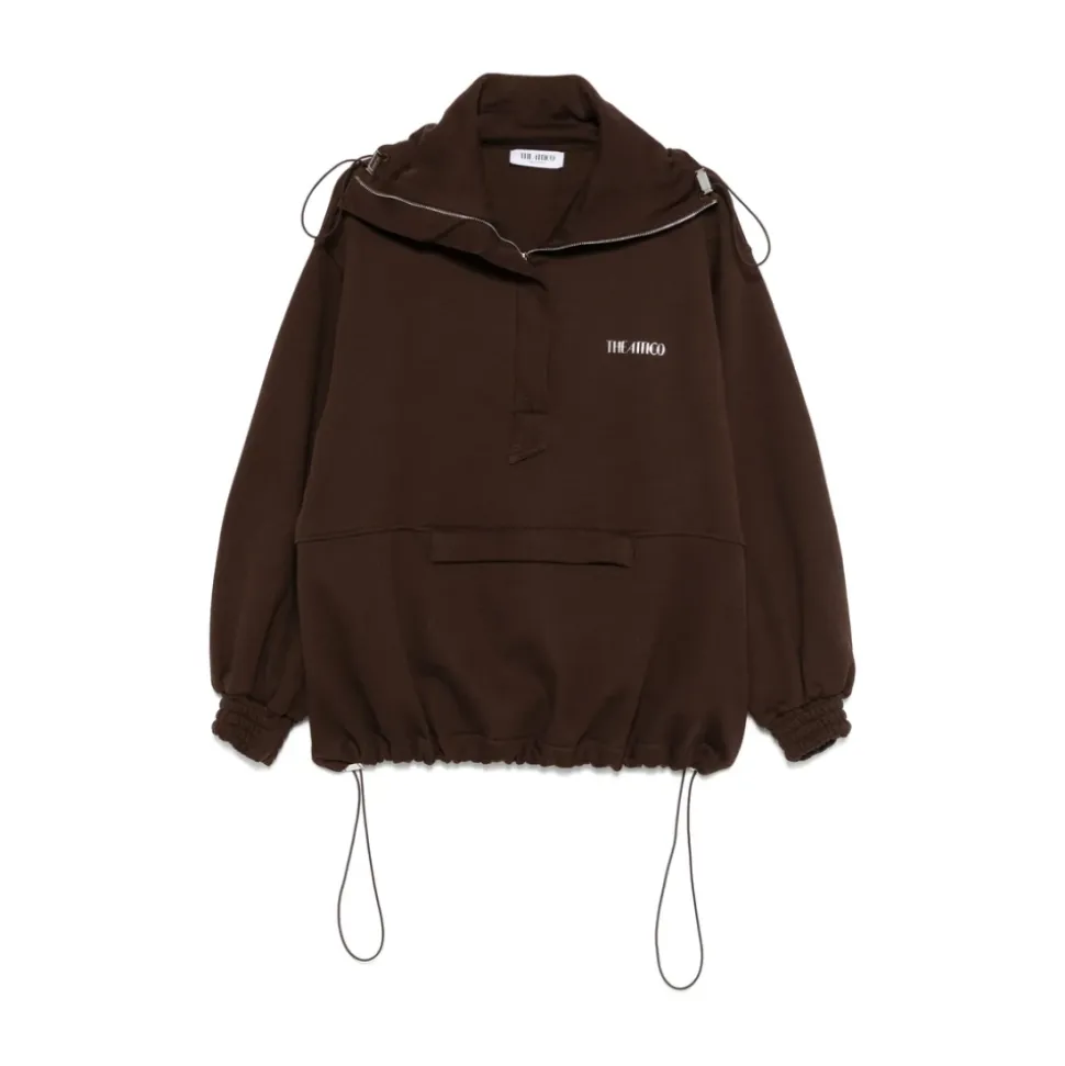 Braune Reißverschluss-Outerwear Mit Kordelzug