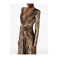 Braunes Print Twist-Front Langarm Kleid