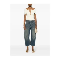 Cerulean Blue Gewaschene Denim Jeans