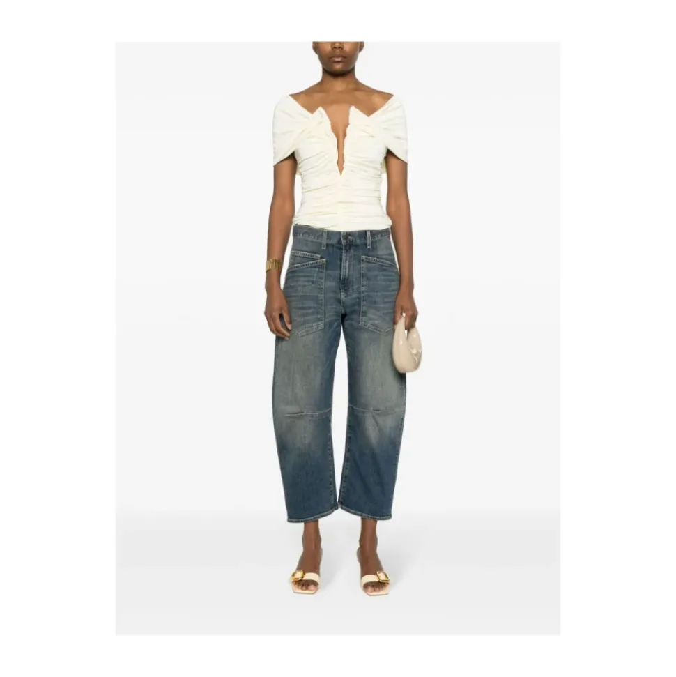 Cerulean Blue Gewaschene Denim Jeans
