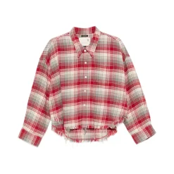Cropped Shirt mit Fransen in Karomuster