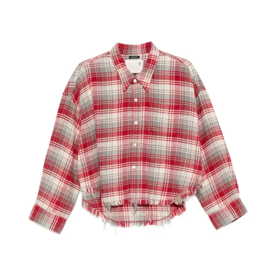 Cropped Shirt mit Fransen in Karomuster