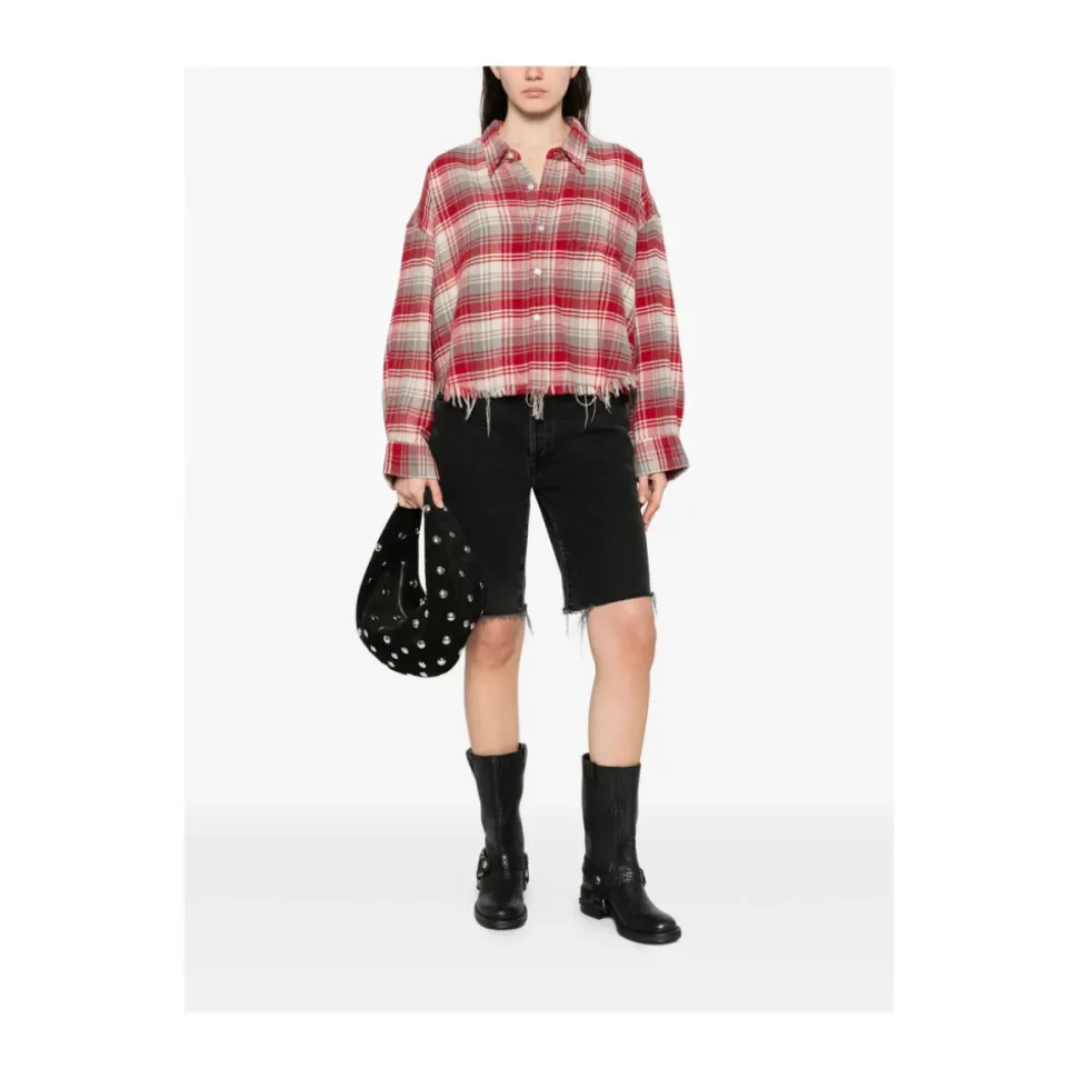 Cropped Shirt mit Fransen in Karomuster