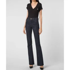 Denim High Wasted Flare Skull