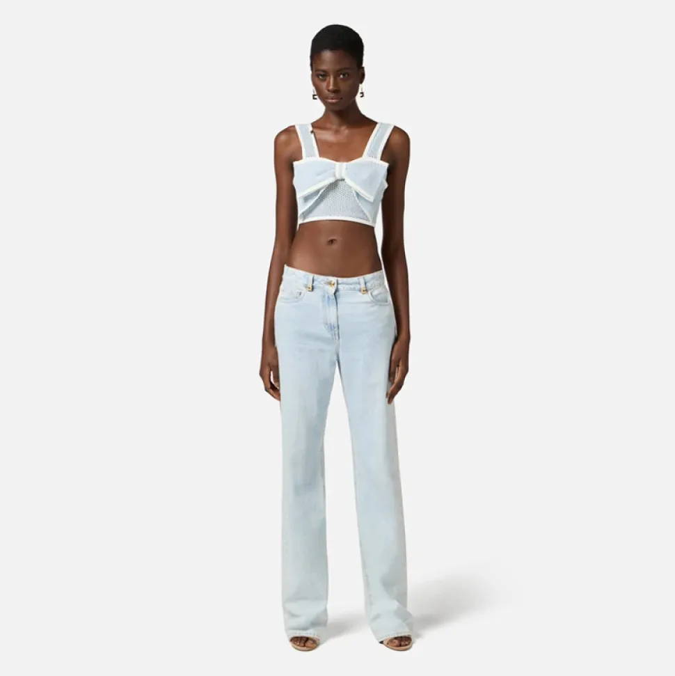 Denim Palazzo Hose mit Schmuckdetails