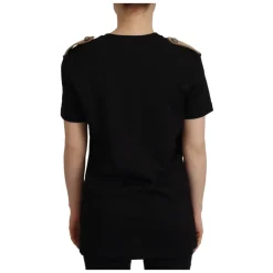 Dolce & Gabbana Black Logo Motive Crewneck Cotton T-shirt