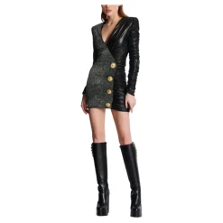 Dual-Fabric Draped Wickelkleid