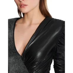 Dual-Fabric Draped Wickelkleid