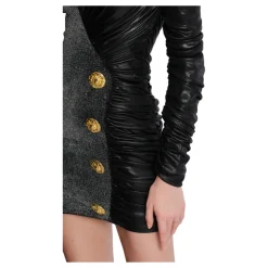Dual-Fabric Draped Wickelkleid