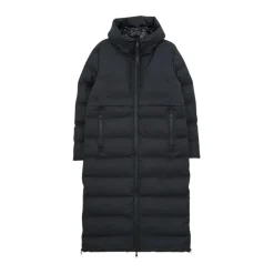 Dunkelblaue Kapuzen-Langdaunenjacke