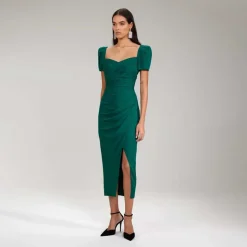 Dunkelgrünes Iris Midi Kleid