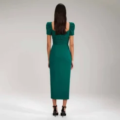 Dunkelgrünes Iris Midi Kleid