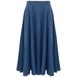 Eleganter, fließender langer Jeansrock
