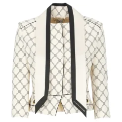 Elfenbeinfarbene Crêpe-Jacke mit kontrastierendem Muster