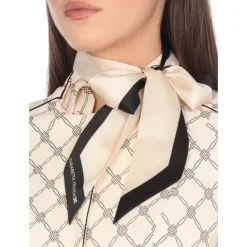 Elfenbeinfarbene Crêpe-Jacke mit kontrastierendem Muster