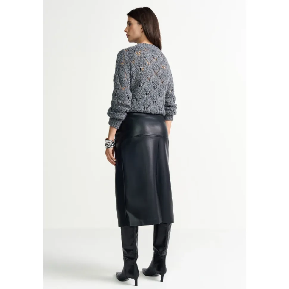 Fake Leather Midi Skirt