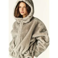 Faux Fur Hooded Zip Jacket