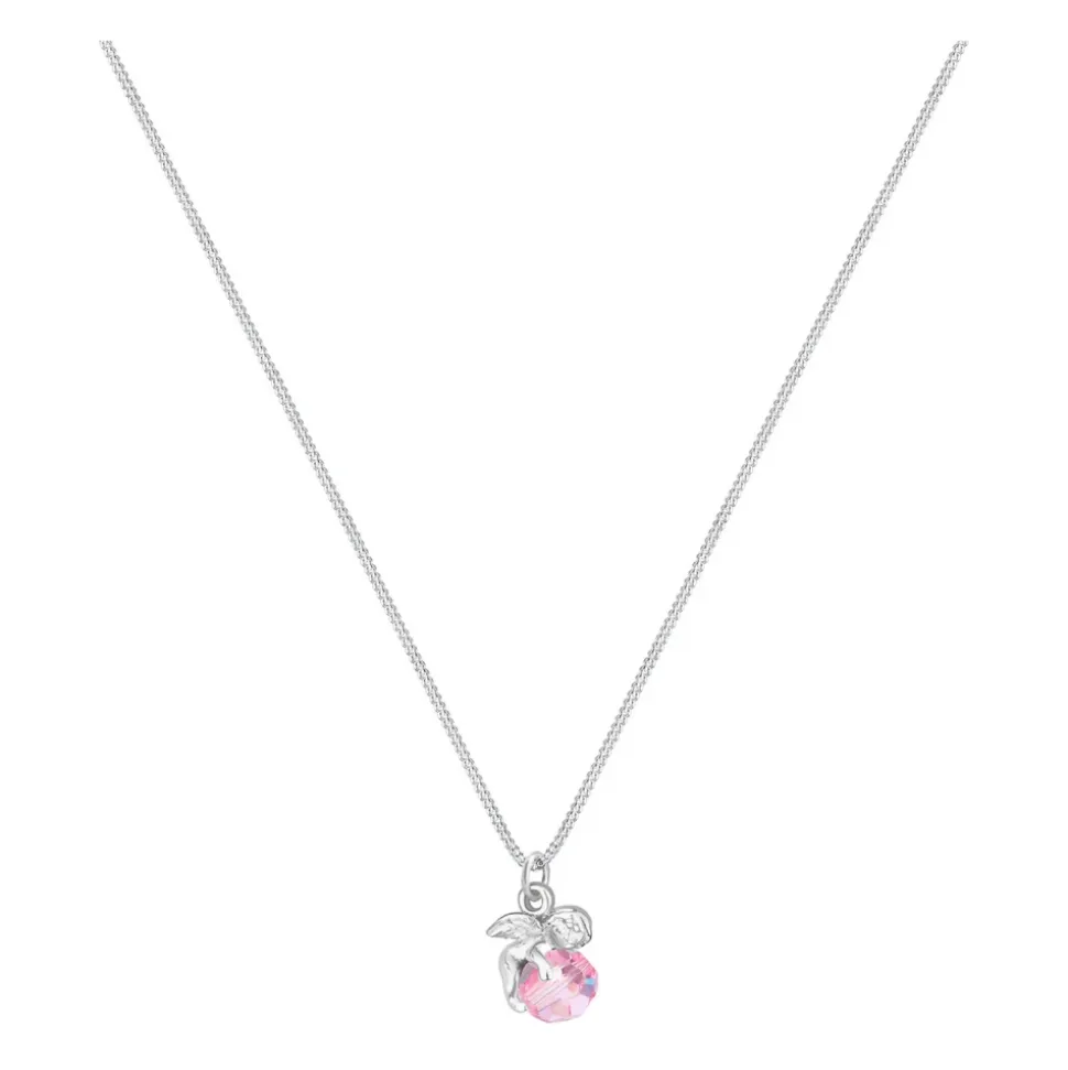 Filigrane Halskette mit Engelsanhänger und rosa Kristallkugel