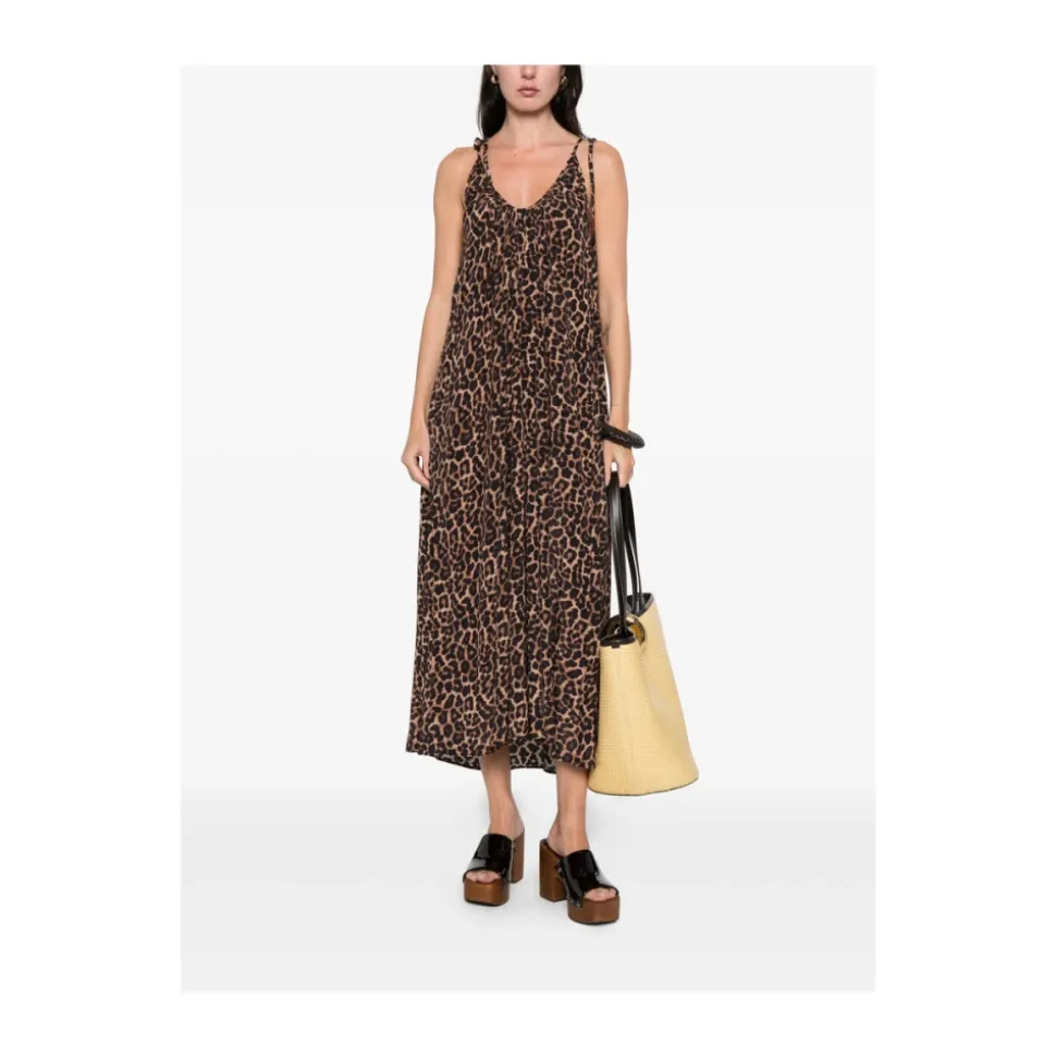Gathered Scoop-Neck Midi Dress