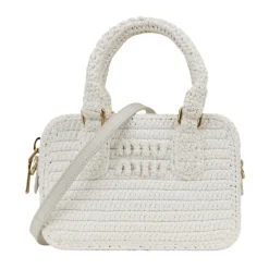 Gehäkelte Schultertasche mit Lederdetails