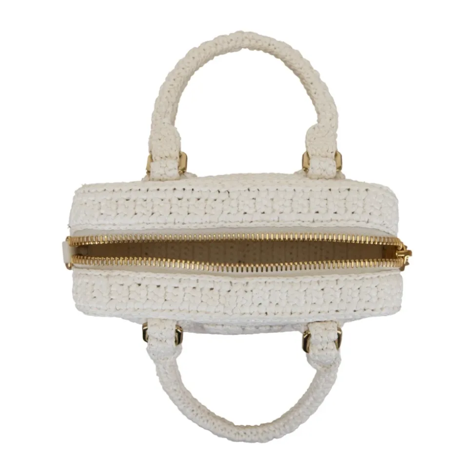 Gehäkelte Schultertasche mit Lederdetails