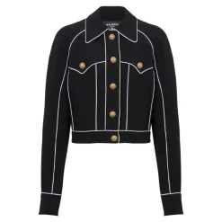 Geknöpfte, kontrastierende Western-Crêpe-Jacke