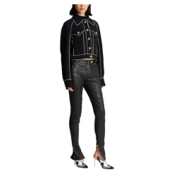 Geknöpfte, kontrastierende Western-Crêpe-Jacke
