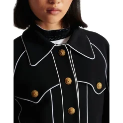 Geknöpfte, kontrastierende Western-Crêpe-Jacke