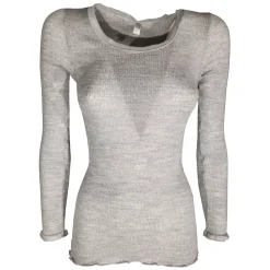 Geripptes Langarmshirt mit Tüllbesatz